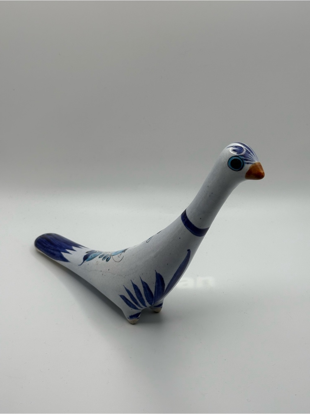 VTG Tonala 9" Road Runner Bird Signed CAT C 3-6 Mexican Pottery Blue Bird Design